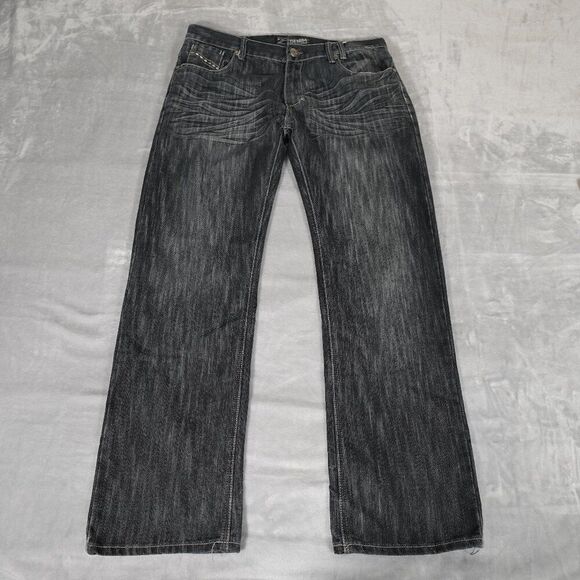 Vintage Jinzu Denim Jeans Mens 36x32 Straight Fit Flap Pocket Distress Blue Y2K - Picture 1 of 12